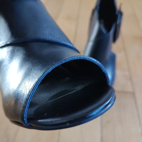 Nine West Amina Elegant Black Leather Peep Toe Heeled Shoes - Picture 3 of 14